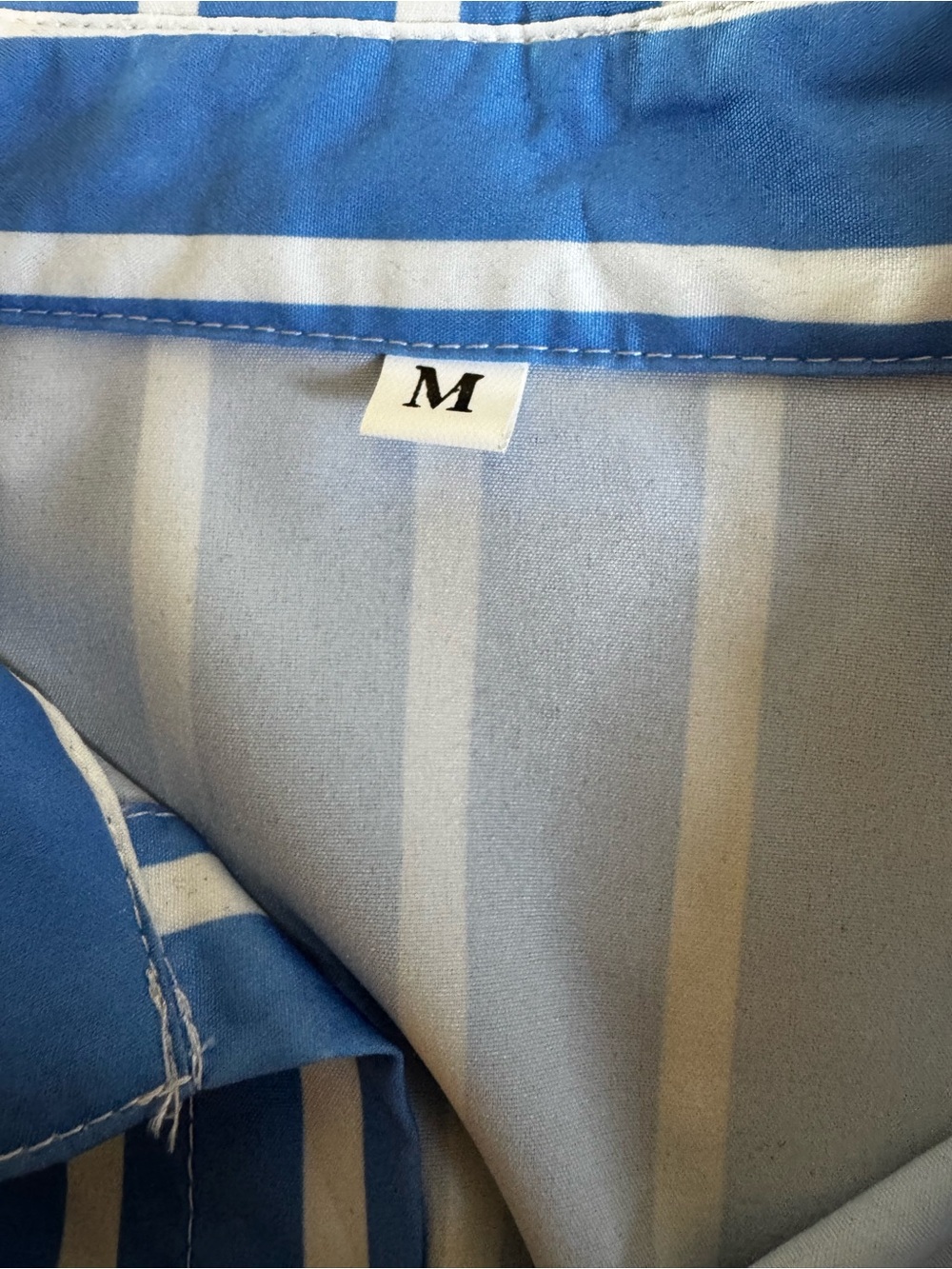 Blue & White Striped Button-Front Midi Dress | Puff Sleeve Shirt Dress | Size M - Picture 5 of 6